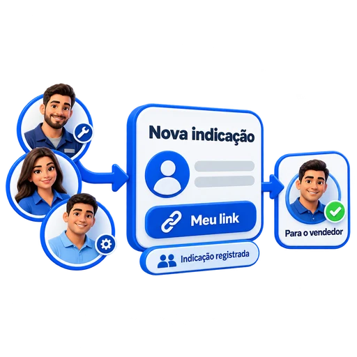 Colaboradores encaminhando uma indicação registrada para o vendedor.