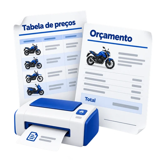 Tabela de preços e orçamento profissional ao lado de uma impressora.