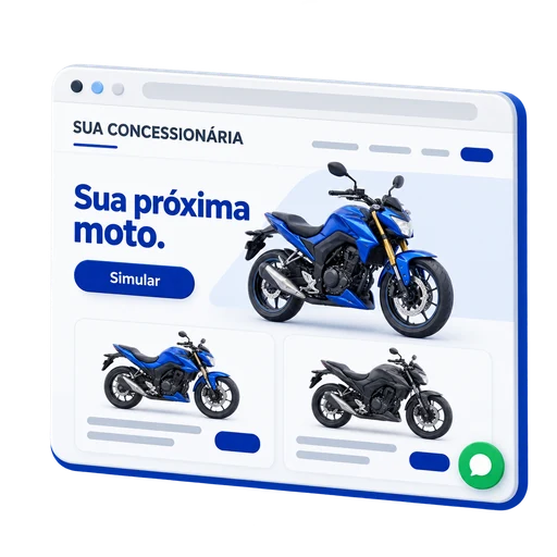 Página de vendas da concessionária com motos e acesso à simulação.